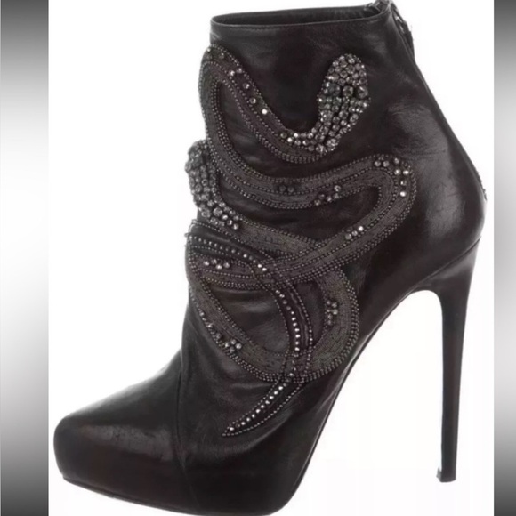 Rare BARBARA BUI jeweled serpent snake black leather boots 37 - Picture 1 of 7
